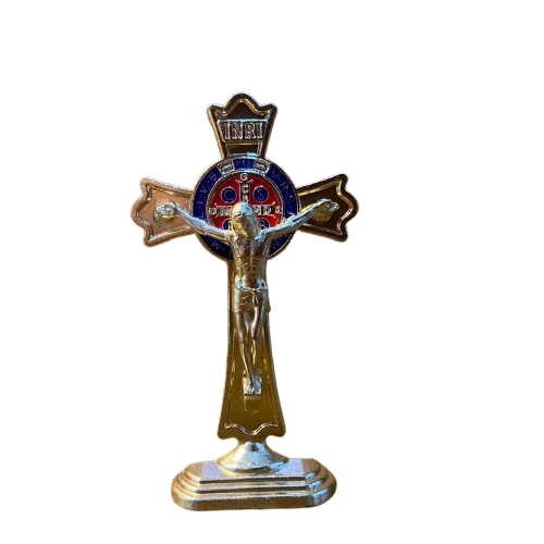 CRUCIFIXO DOURADO MEDALHA SÃO BENTO PARA CARRO 7,5CM  (6 UNIDADES)