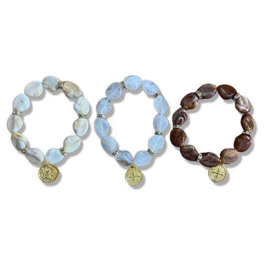 PULSEIRA PEDRARIAS COM MEDALHA SÃO BENTO CORESR SORTIDAS  (03 UNIDADES)