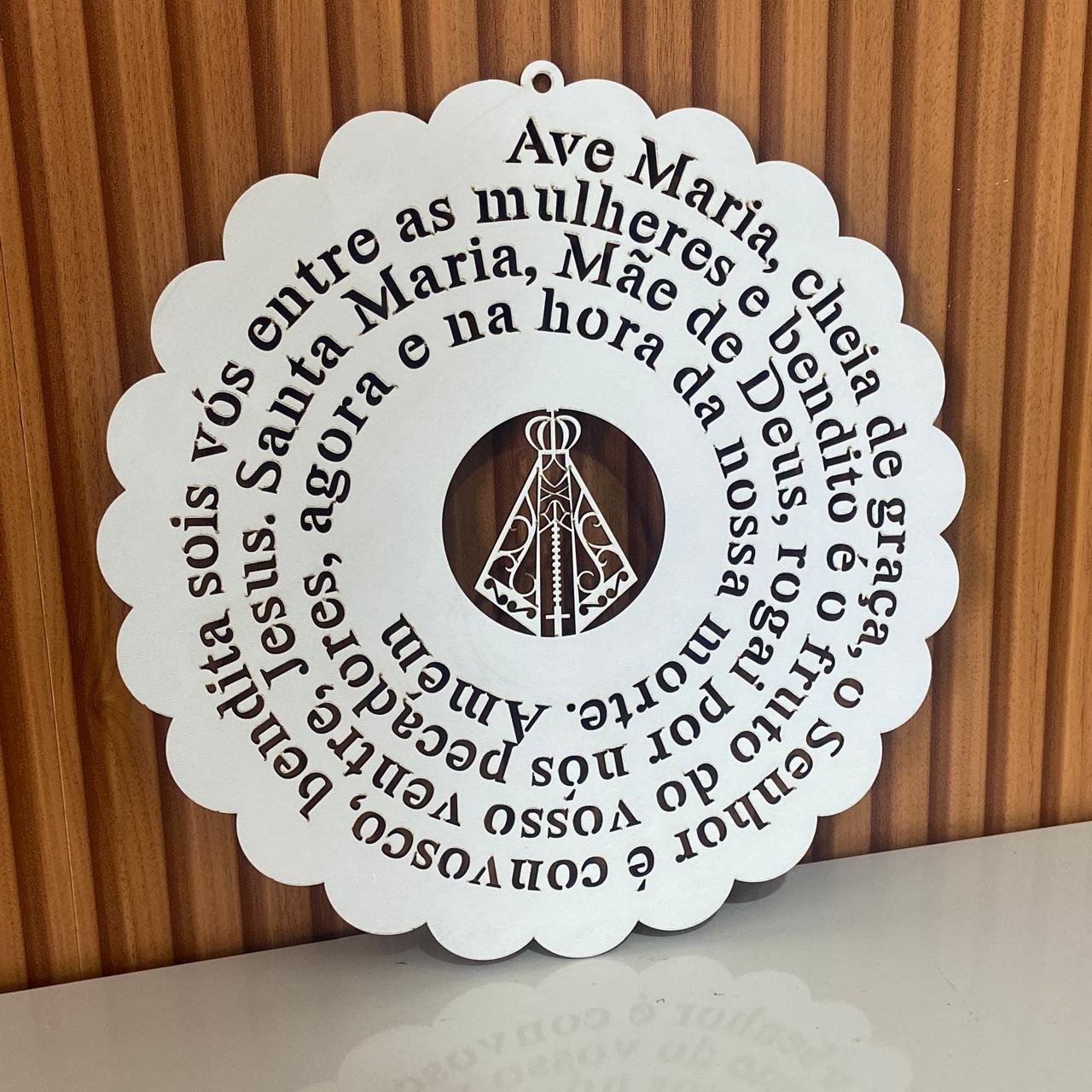 MANDALA MDF BRANCA ORAÇÃO AVE MARIA 30CM (1 UNIDADE)