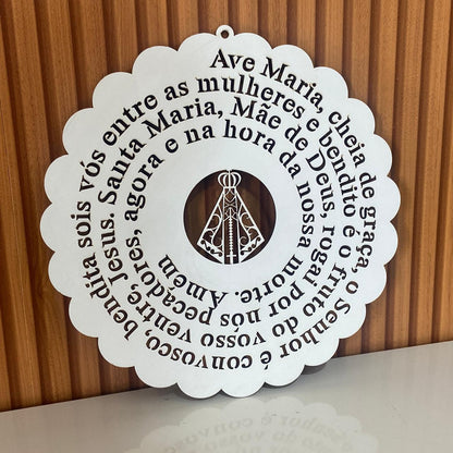 MANDALA MDF BRANCA ORAÇÃO AVE MARIA 30CM (1 UNIDADE)