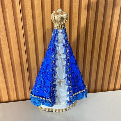 IMAGEM DE GESSO NOSSA SENHORA APARECIDA BRANCA MANTO AZUL COM STRASS 26,5CM (1 UNIDADE)