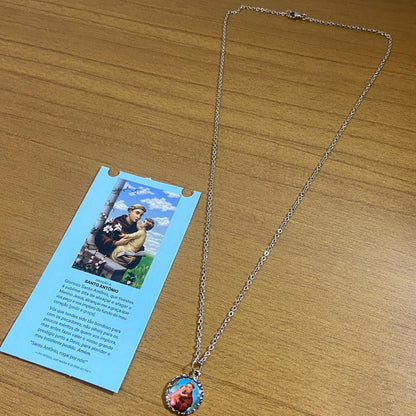 CORRENTE INOX COM MEDALHA RESINADA SANTO ANTÔNIO  (3 UNIDADES)