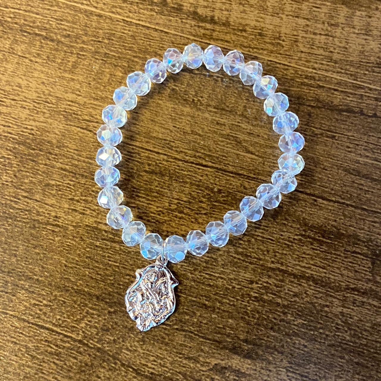 PULSEIRA CRISTAL COM MEDALHA PRATEADA SÃO JORGE (01 UNIDADE)