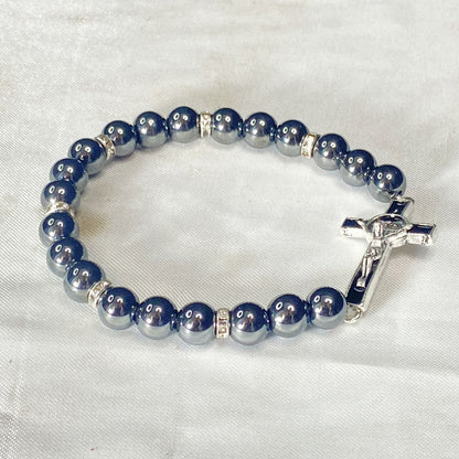 PULSEIRA HEMATITA CRUCIFIXO (12 UNIDADES)