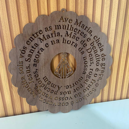 MANDALA MDF TABACO ORAÇÃO AVE MARIA 30CM (1 UNIDADE)