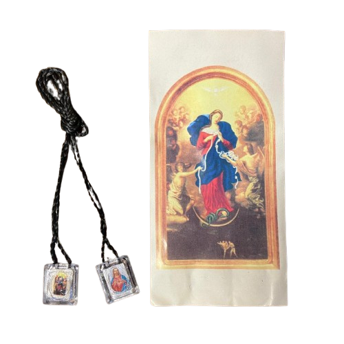ESCAPULÁRIO CORDINHA SAGRADO CORAÇÃO DE JESUS E DESATADORA DOS NÓS (12 UNIDADES)