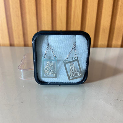 ESCAPULÁRIO INOX LASER VAZADO SAGRADO CORAÇÃO DE JESUS E NOSSA SENHORA APARECIDA (6 UNIDADES)