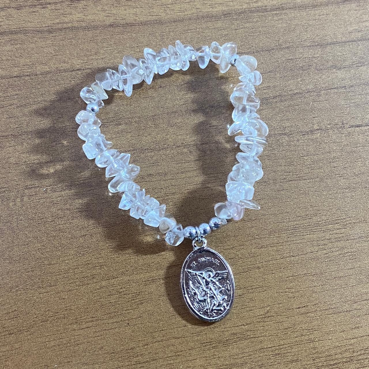 PULSEIRA CRISTAL SÃO MIGUEL ARCANJO E ANJO DA GUARDA  ( 1 UNIDADE)