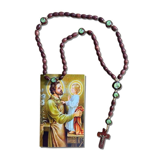 TERÇO DE MADEIRA SÃO JOSÉ 7 MEDALHAS MOD2 (3 UNIDADES)