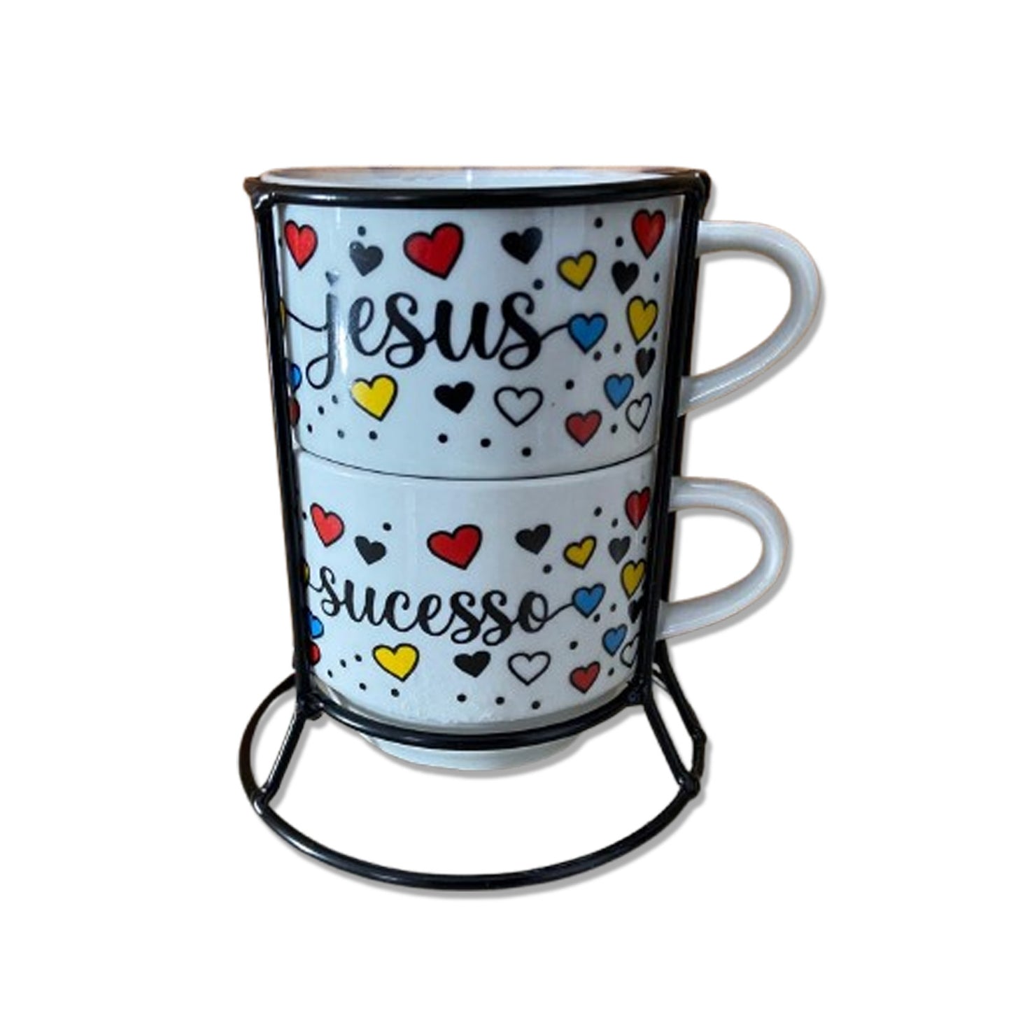 XÍCARA BRANCA EMPILHÁVEL JESUS E SUCESSO  ( 2 UNIDADES)