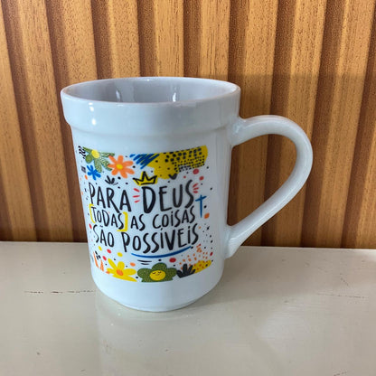 CANECA BRANCA PARA DEUS TODAS AS COISAS... 220ML (1 UNIDADE)