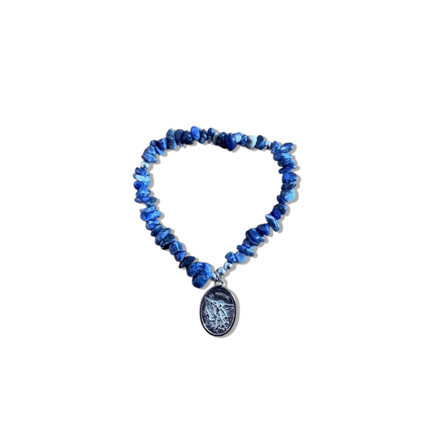 PULSEIRA COM PEDRARIA AZUL SÃO MIGUEL ARCANJO E ANJO DA GUARDA  ( 1 UNIDADE)