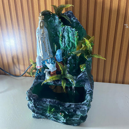 FONTE DE RESINA NACIONAL VERDE NOSSA SENHORA DE FÁTIMA COM PASTORES 26CM (1 UNIDADE)