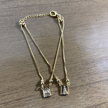 PULSEIRA ESCAPULARIO DOURADO SAGRADO CORAÇÃO DE JESUS E NOSSA SENHORA APARECIDA (3 UNIDADES)