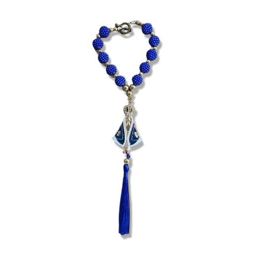 DEZENA PARA CARRO NOSSA SENHORA APARECIDA AMORA AZUL MOD2 12MM (3 UNIDADES)