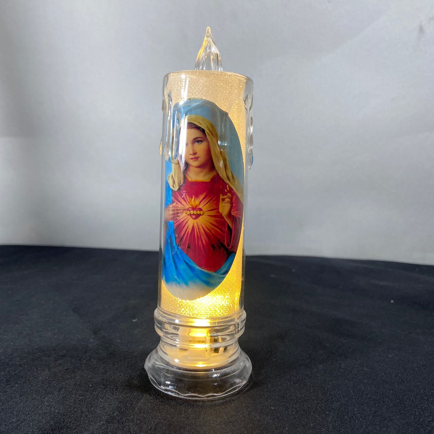 VELA ELETRÔNICA TRANSPARENTE IMACULADO CORAÇÃO DE MARIA 15CM (1 UNIDADE)