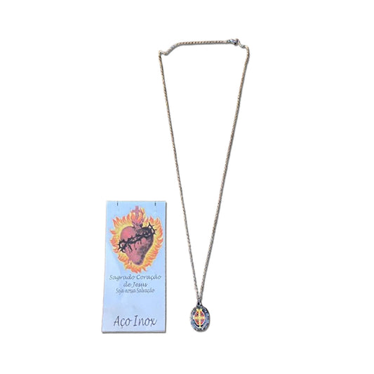 CORRENTE INOX COM MEDALHA RESINADA MEDALHA SÃO BENTO  (3 UNIDADES)