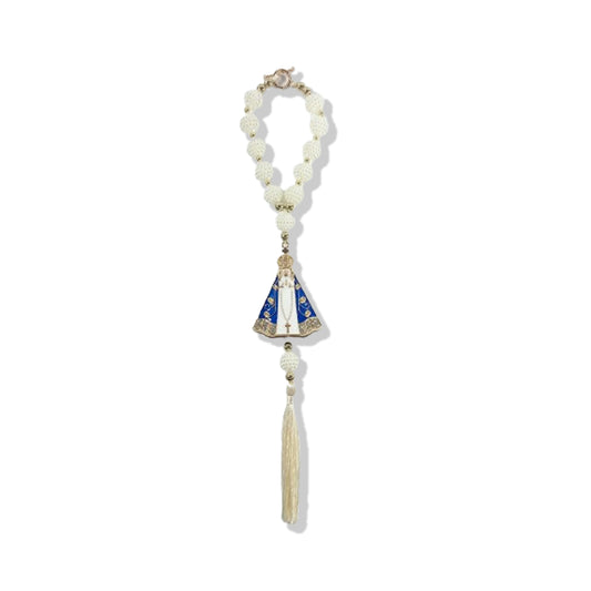 DEZENA PARA CARRO NOSSA SENHORA APARECIDA AMORA BRANCA 12MM (3 UNIDADES)