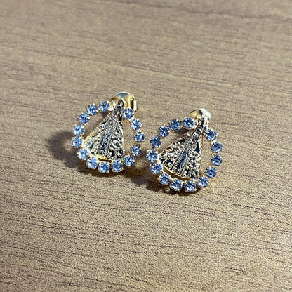 PAR BRINCOS DOURADOS NOSSA SENHORA APARECIDA COM STRASS BRANCO (1 UNIDADE)