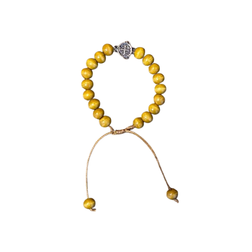 PULSEIRA DE MADEIRA MARROM REGULAVEL MEDALHA SÃO BENTO (3 UNIDADES)