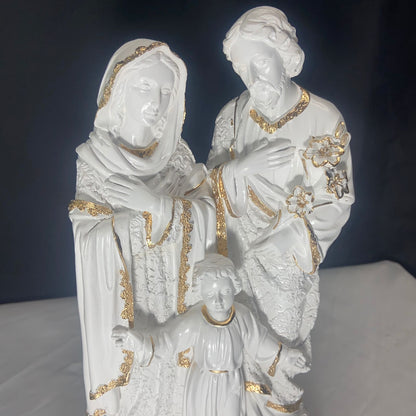 IMAGEM DE GESSO SAGRADA FAMÍLIA BRANCA E DOURADA 31CM (1 UNIDADE)