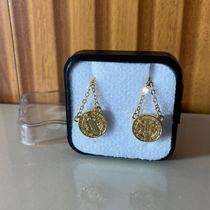 ESCAPULÁRIO DOURADO MEDALHA SÃO BENTO MOD5 (6 UNIDADES)