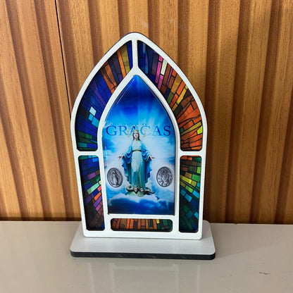 CAPELA MDF VITRAL NOSSA SENHORA DAS GRAÇAS 18CM (1 UNIDADE)