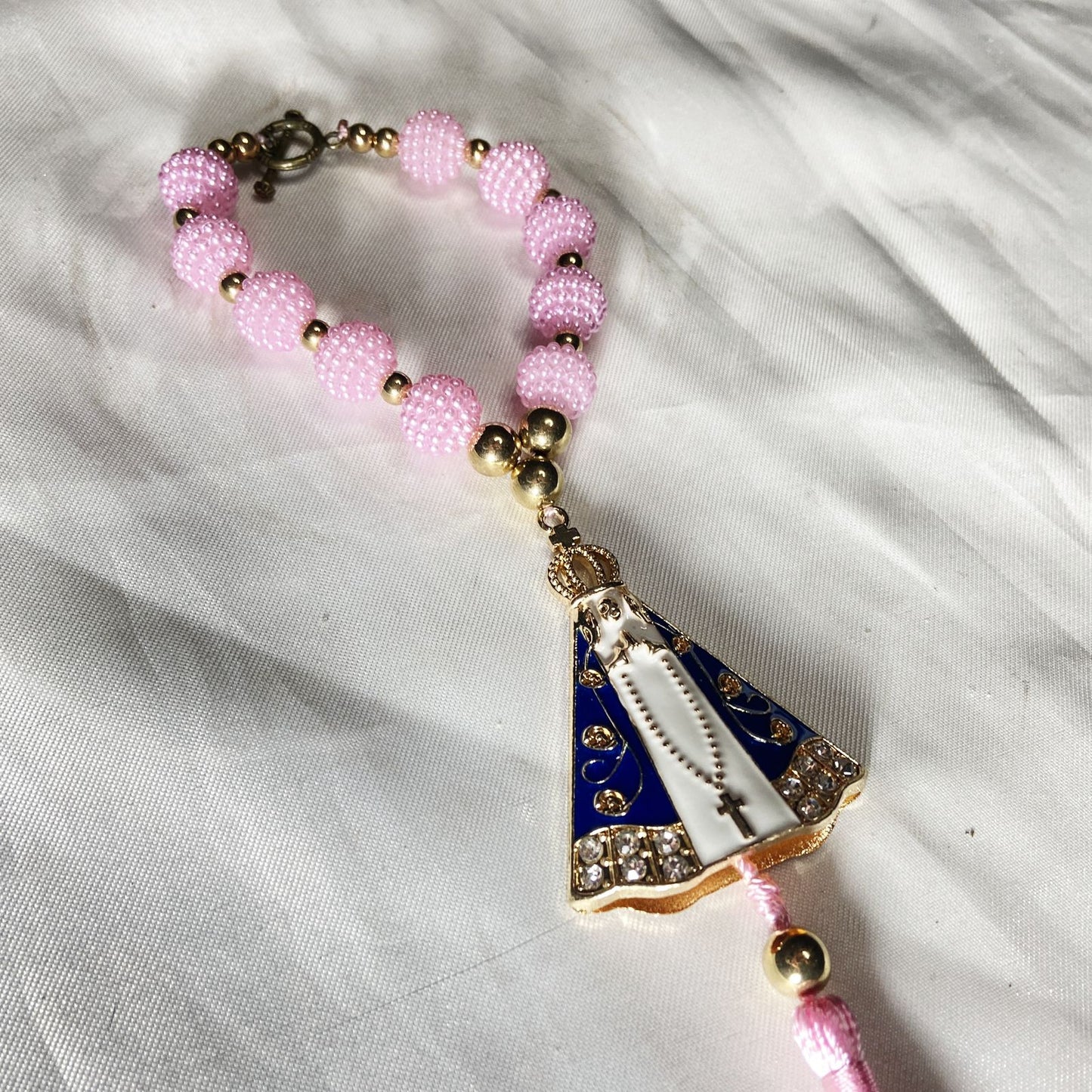 DEZENA PARA CARRO NOSSA SENHORA APARECIDA AMORA ROSA 10MM (3 UNIDADES)