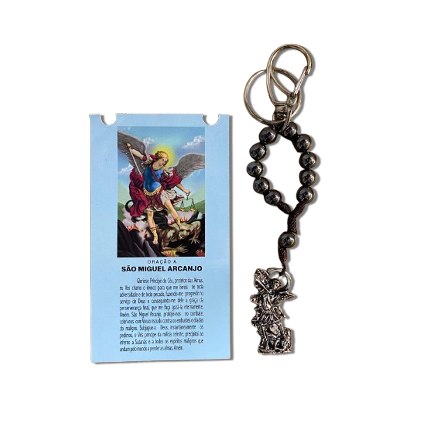 CHAVEIRO DEZENA HEMATITA COM MOSQUETE SÃO MIGUEL ARCANJO (3 UNIDADES)