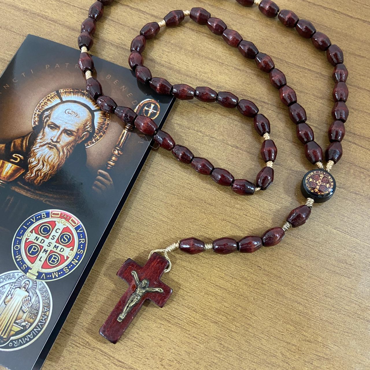 TERÇO DE MADEIRA SÃO BENTO 8MM (3 UNIDADES)