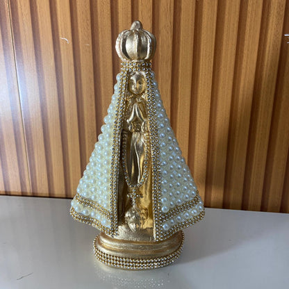 IMAGEM DE GESSO NOSSA SENHORA APARECIDA DOURADA COM PÉROLA  22,5CM (1 UNIDADE)