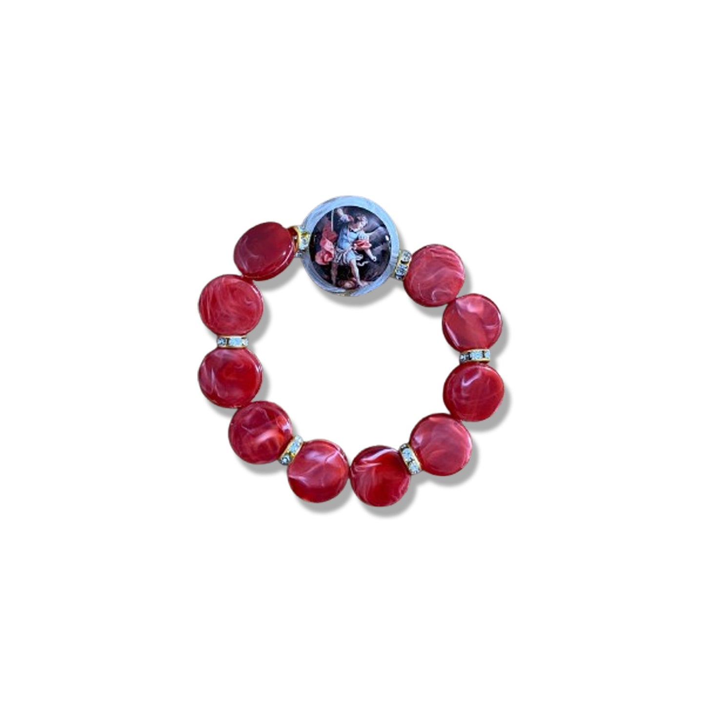 PULSEIRA ACRÍLICA COM MEDALHA RESINADA SÃO MIGUEL ARCANJO  (03 UNIDADES)