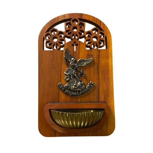 PORTA ÁGUA BENTA DE MADEIRA SÃO MIGUEL ARCANJO 16CM (1 UNIDADE)
