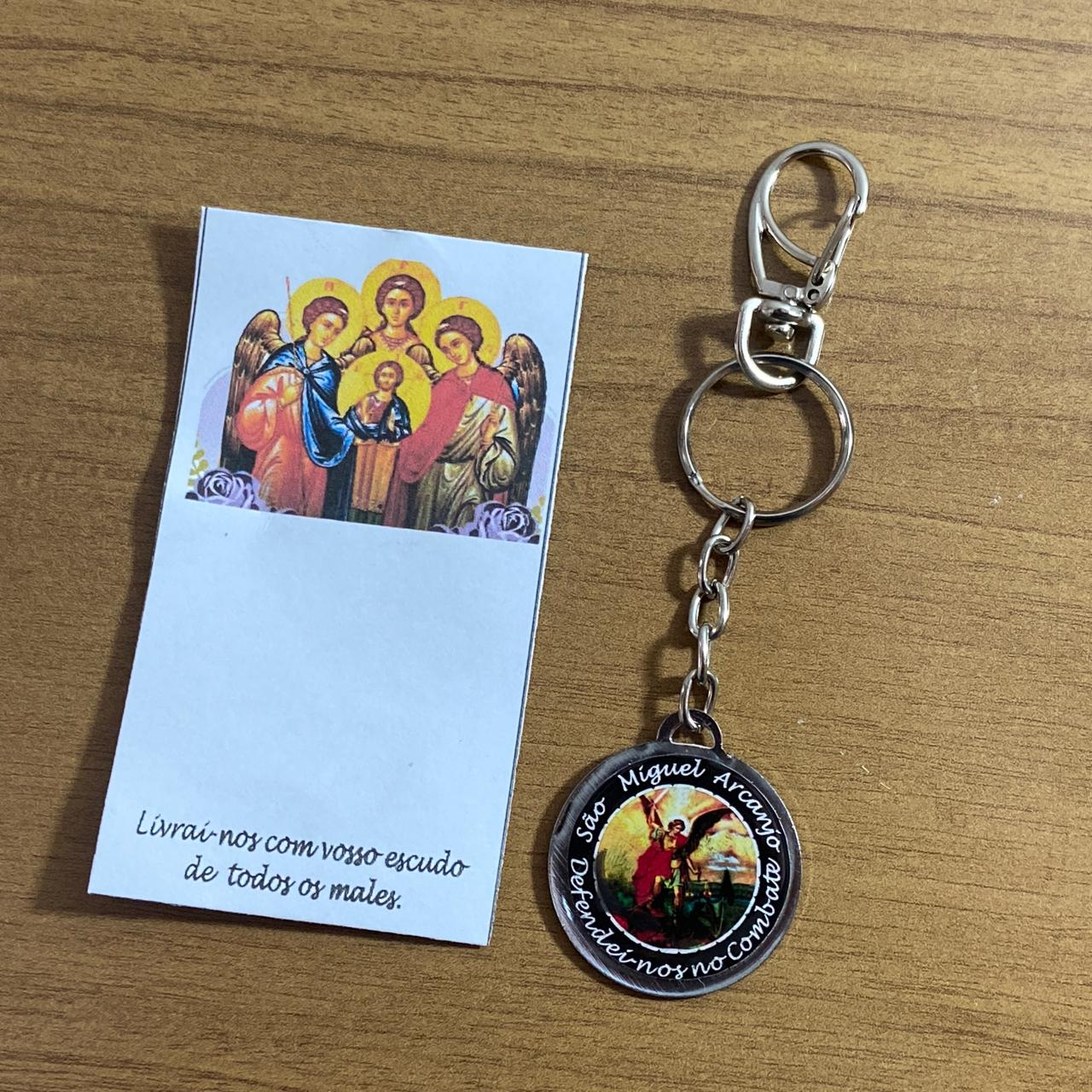 CHAVEIRO METAL DUPLA FACE COM MOSQUETE SÃO MIGUEL ARCANJO (6 UNIDADES)