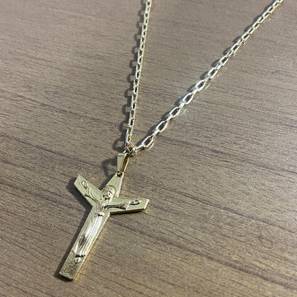 CORRENTE DOURADA CRUZ  JEUS CRISTO RESSUSCITADO ( 1 UNIDADE)