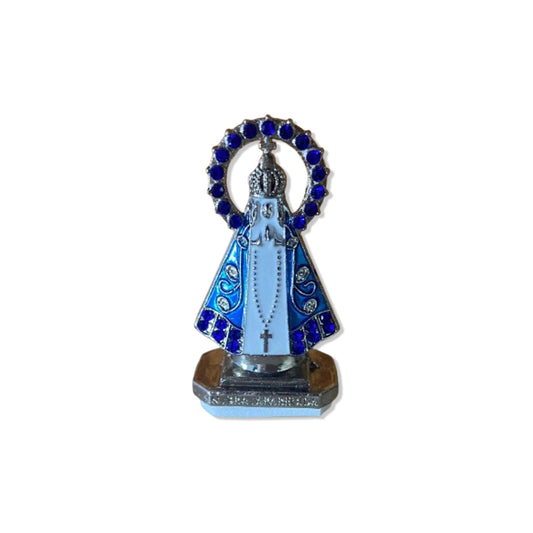 IMAGEM NOSSA SENHORA APARECIDA PARA CARRO PRATA COM AURÉOLA AZUL (12 UNIDADES)