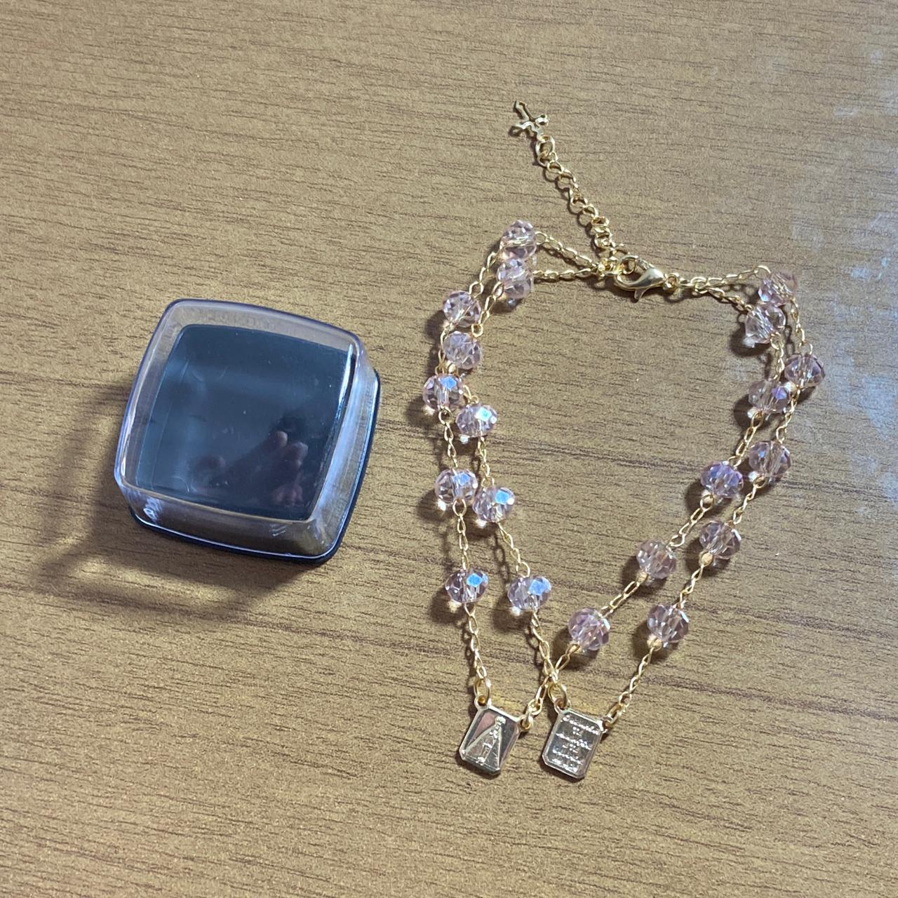 PULSEIRA ESCAPULARIO CRISTAL ROSA TRANSPARENTE (3 UNIDADES)