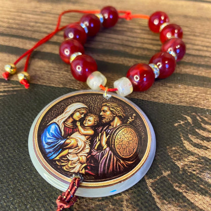 DEZENA PEDRARIAS MEDALHÃO DE RESINADO  SAGRADA FAMÍLIA  17MM (1 UNIDADE)