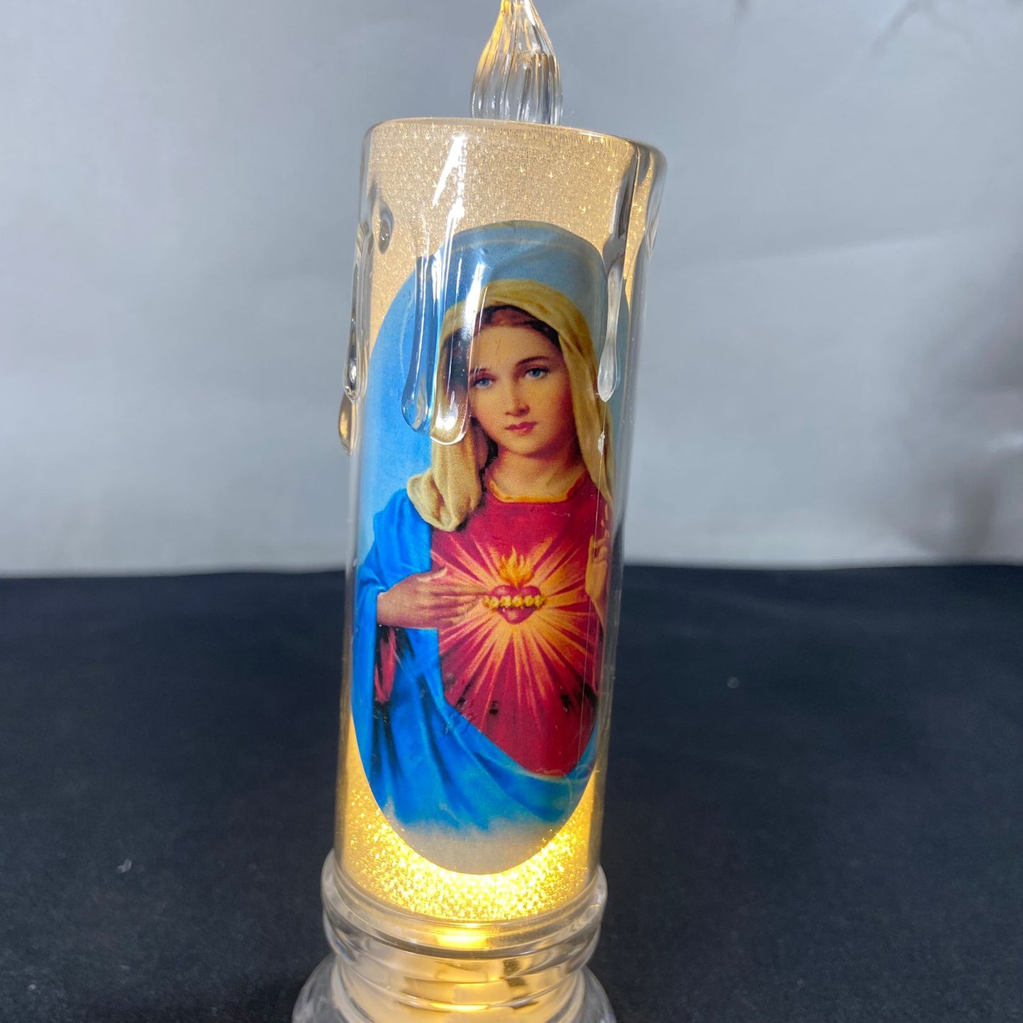 VELA ELETRÔNICA TRANSPARENTE IMACULADO CORAÇÃO DE MARIA 15CM (1 UNIDADE)