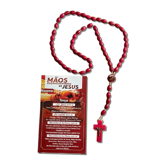 TERÇO DE MADEIRA MÃOS ENSANGUENTADAS DE JESUS 8MM MOD2 (3 UNIDADES)