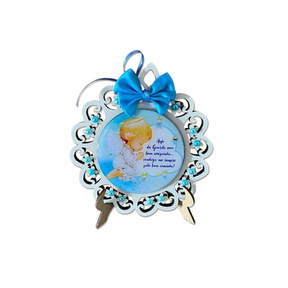 MEDALHÃO DE BERÇO ANJINHO AZUL COM ORAÇÃO (1 UNIDADE)