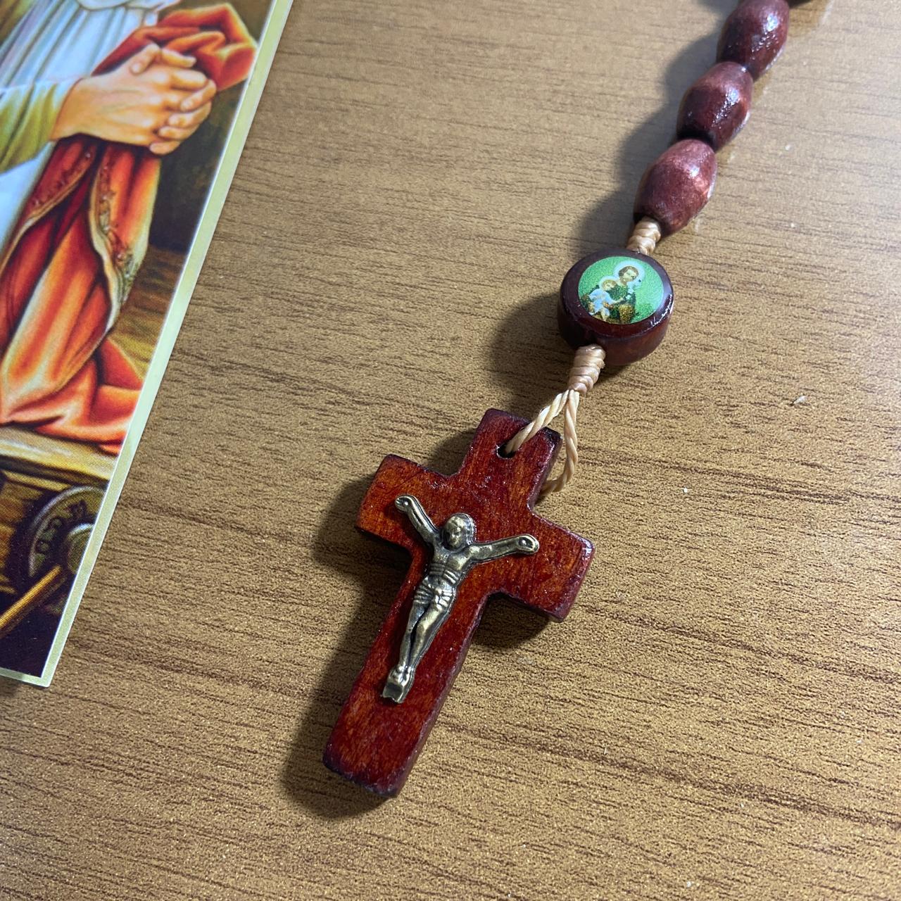 TERÇO DE MADEIRA SÃO JOSÉ 7 MEDALHAS MOD2 (3 UNIDADES)