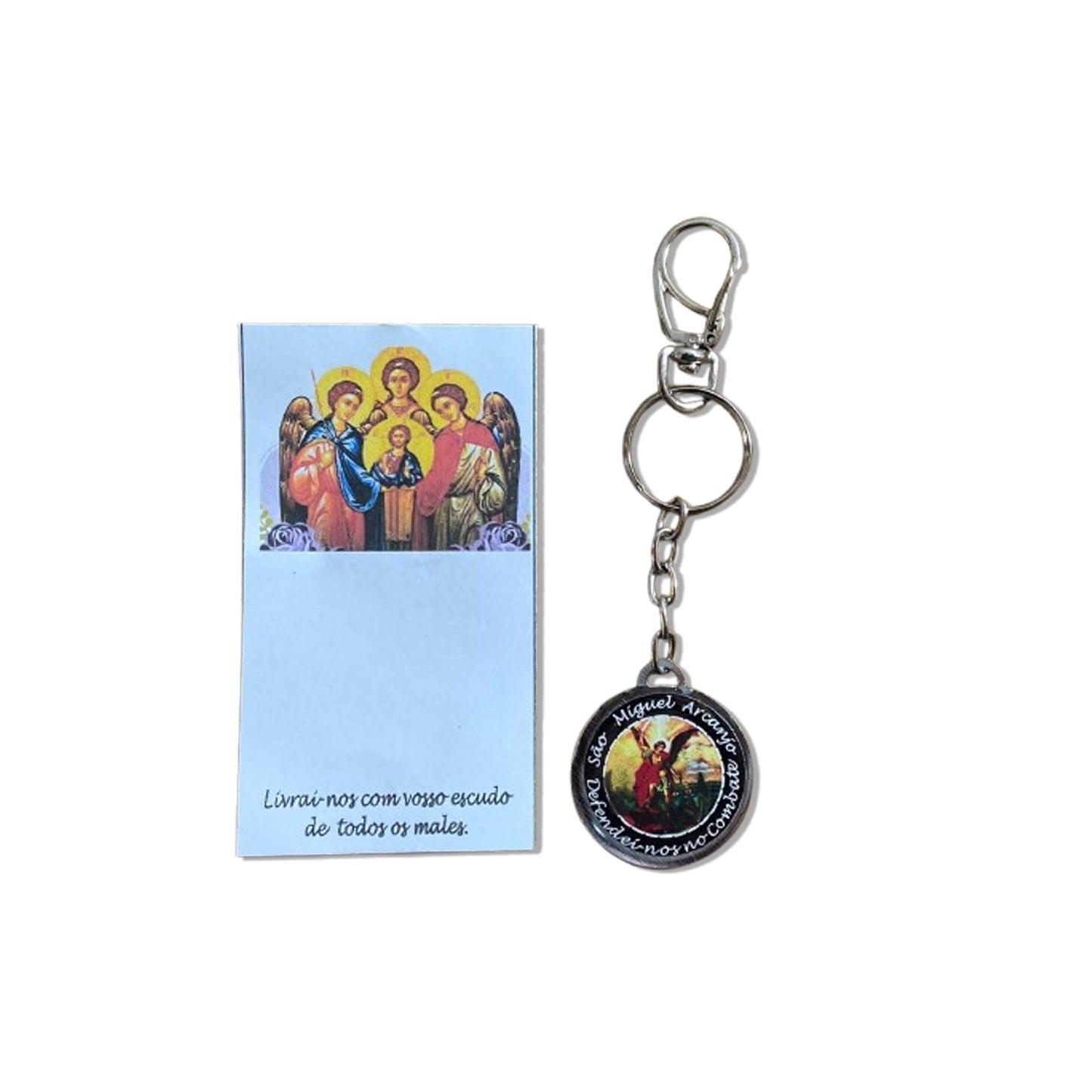 CHAVEIRO METAL DUPLA FACE COM MOSQUETE SÃO MIGUEL ARCANJO (6 UNIDADES)