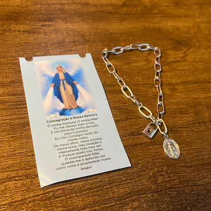 PULSEIRA CADEADO NOSSA SENHORA DAS GRAÇAS NA CARTELA (3 UNIDADES)