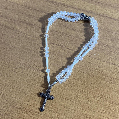 TERÇO PULSEIRA CRISTAL NOSSA SENHORA APARECIDA TRANSPARENTE MOD2  (3 UNIDADES)