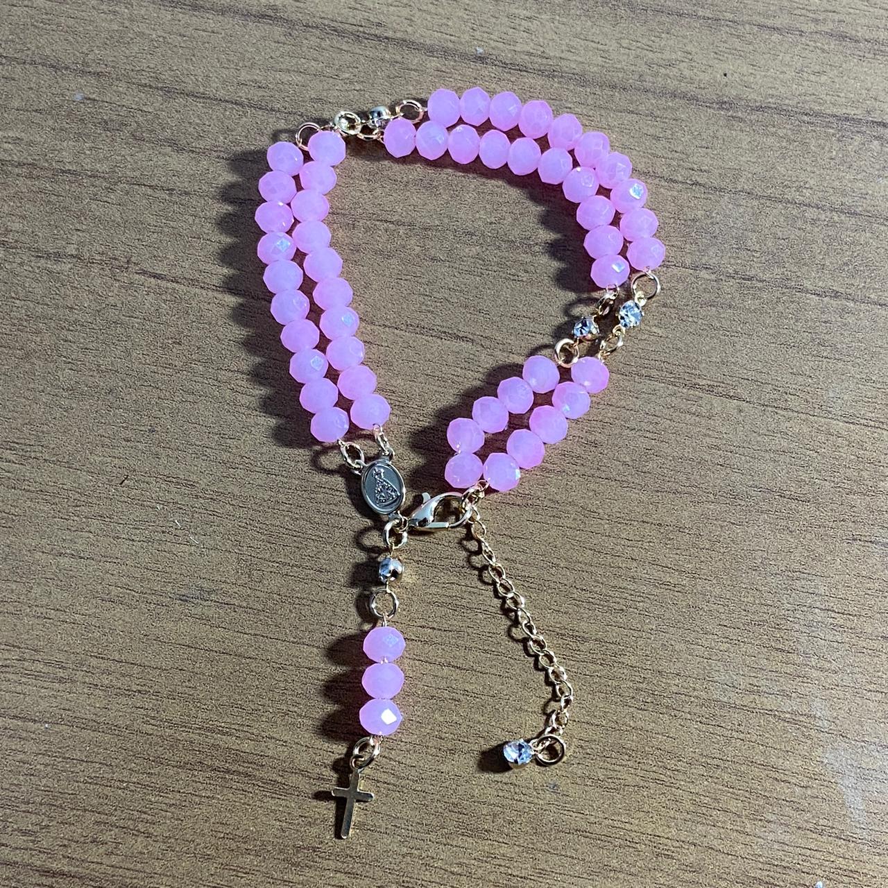 TERÇO PULSEIRA CRISTAL ROSA  (3 UNIDADES)