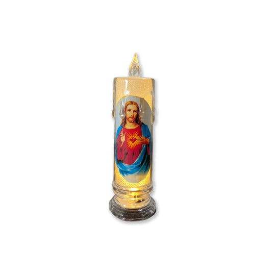 VELA ELETRÔNICA TRANSPARENTE SAGRADO CORAÇÃO DE JESUS 15CM (1 UNIDADE)