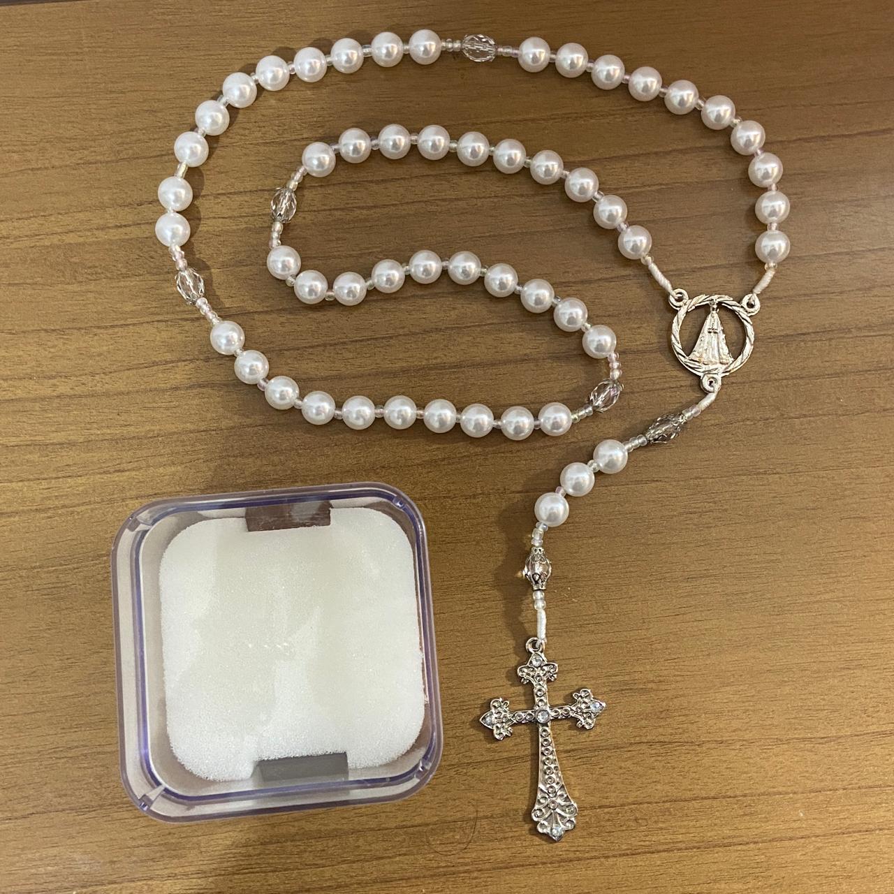 TERÇO DE NOIVA PÉROLA NOSSA SENHORA APARECIDA MOD1 12MM (1 UNIDADE)