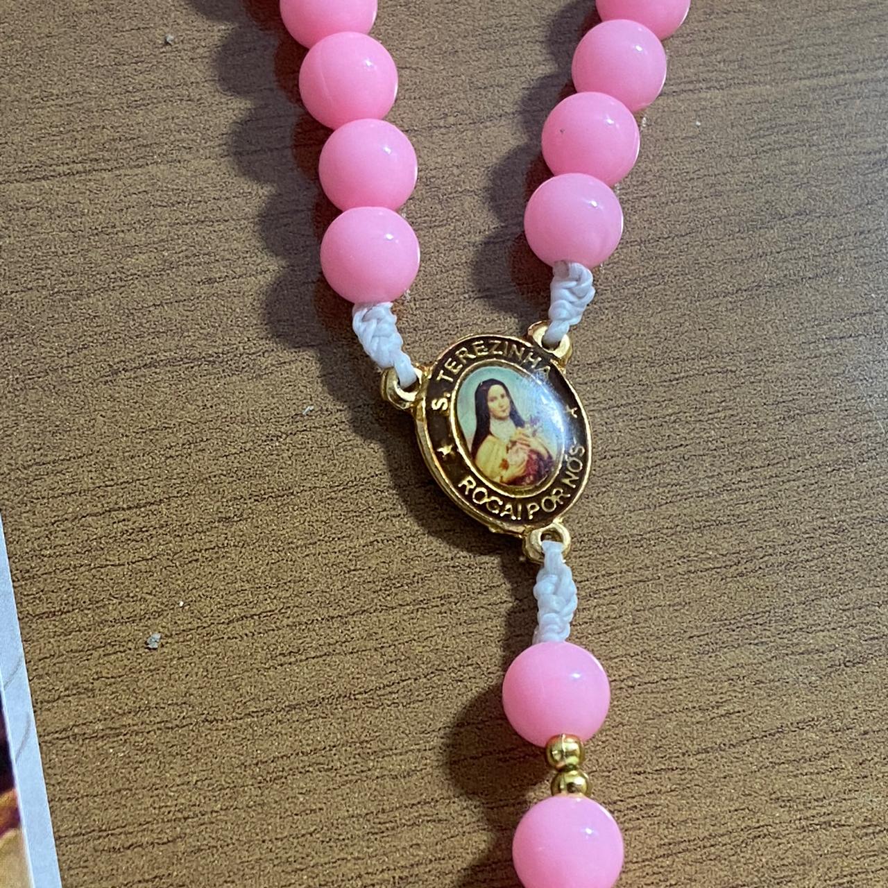 TERÇO PÉROLA ROSA SANTA TERESINHA 8MM (1 UNIDADE)