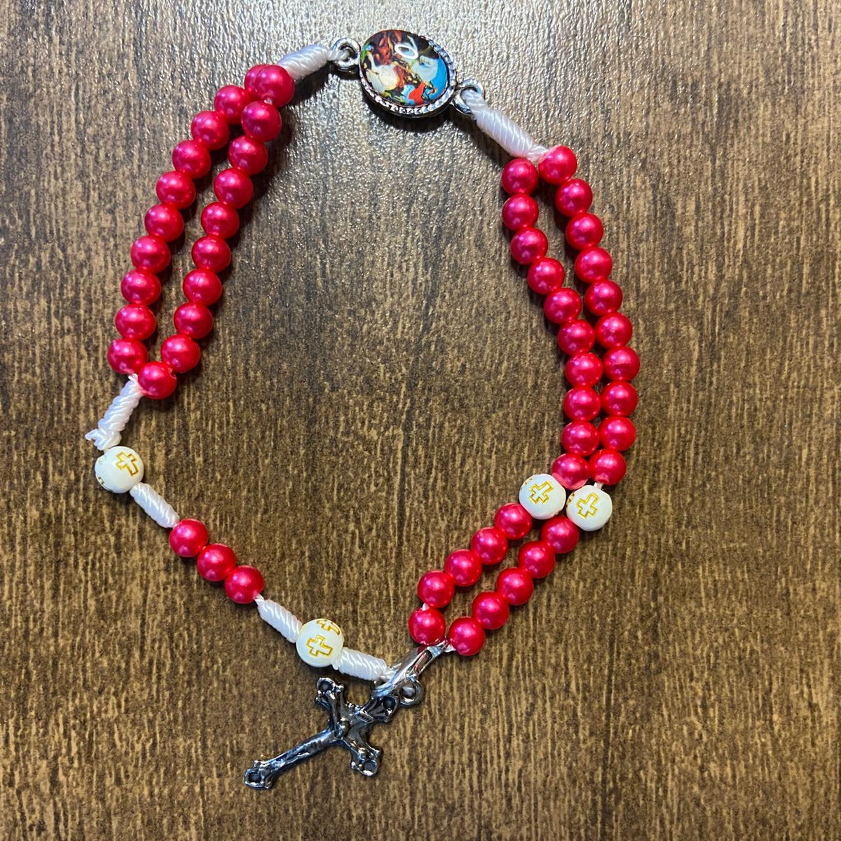 TERÇO PULSEIRA PÉROLA VERMELHA SÃO JORGE (6 UNIDADES)